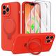 Defeneder Liquid Silicone for iPhone 12 Pro Case with Magnetic Stand [2 Pcs Tempered Screen Protectors + Precise Camera Lens Protection] Mil-Grade Drop Protective Phone Case, Red