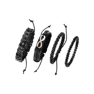 Armband Set FIRETTI "Infinity/Unendlichkeitsschleife", schwarz (metallfarben, schwarz), Armbänder, Herren, Metall-Leder-Textil, Metall, Leder, Textil, mit Holzperlen Image