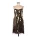 Teri Jon by Rickie Freeman Cocktail Dress - Mini: Gold Solid Dresses - Women's Size 6