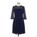 Adrianna Papell Cocktail Dress - A-Line Crew Neck 3/4 sleeves: Blue Print Dresses - Women's Size 4