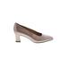 Liz Claiborne Heels: Pumps Chunky Heel Work Gray Print Shoes - Women's Size 7 1/2 - Almond Toe