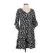 Universal Thread Casual Dress - A-Line V-Neck 3/4 sleeves: Black Floral Dresses - Women's Size X-Small