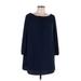 One Clothing Casual Dress - Mini Boatneck 3/4 sleeves: Blue Print Dresses - Women's Size Large