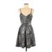 Soprano Casual Dress - A-Line Plunge Sleeveless: Gray Dresses - Women's Size Medium