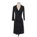 Nine West Casual Dress - A-Line V-Neck 3/4 sleeves: Black Polka Dots Dresses - Women's Size 2