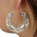 Boucles d'oreilles créoles carrées en argent antique vintage pour femmes piercing ethnique bijoux