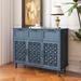 Red Barrel Studio® Rikku 47.2" Wide 3 Drawer Solid Wood Server Wood in Blue | 35.6 H x 47.2 W x 15.8 D in | Wayfair