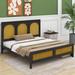Bay Isle Home™ Alxis Queen Size Wood Storage Platform Bed w/ 2 Drawers, Rattan Headboard & Footboard Wood in Black | Wayfair