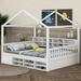 Harper Orchard Anselme Wooden House Bed w/ Shelves & a Mini-cabinet Wood in White/Brown | 67.5 H x 62.6 W x 79.1 D in | Wayfair
