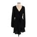 Express Casual Dress - Wrap Plunge Long sleeves: Black Print Dresses - Women's Size Small