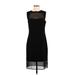 Jessica Simpson Cocktail Dress - Sheath High Neck Sleeveless: Black Solid Dresses - Women's Size 8