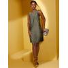 Spitzenkleid CREATION L "Kleid", Damen, Gr. 40, Normalgrößen, grün (khaki), 100% Polyester, Innenseite:100% Polyester, unifarben, geblümt, gemustert, kurz, Rundhals, ohne Ärmel, Kleider Partykleid