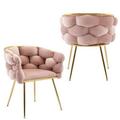 Luxury Modern Simple Leisure Velvet Single Sofa Chair Bedroom Lazy Person Household Dresser Stool Manicure Table Back Chair Pink Set Of 2