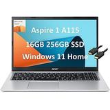 acer Aspire 1 A115-32-C96U Slim Laptop 15.6 FHD (Intel Celeron N4500 16GB RAM 256GB PCIe SSD UHD Graphics) Home & Student 1-Year Office 365 Ethernet Wi-Fi Webcam IST HDMI Win 11 Home Silver