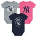 Infant Fanatics Branded Navy/Gray/Pink New York Yankees Three-Pack Home Run Bodysuit Set