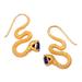 '18k Gold-Plated Snake Drop Earrings with Faceted Amethyst'