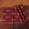 Ikat Essence,'Set of 4 Reversible Cotton Placemats in Burgundy and Orange'