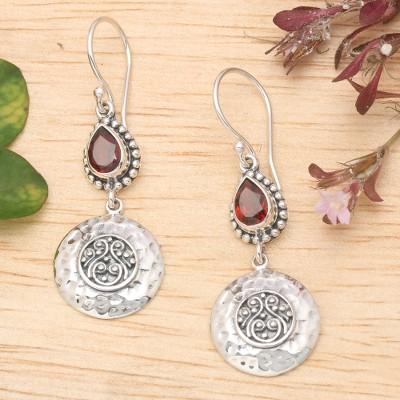 'Faceted Pear-Shaped Garnet Dangle Earrings from Bali'