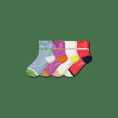 Youth Lightweight Ribbed Quarter Sock 4-Pack - Beach Plum Mix - Y - Bombas