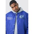 Mens Blue Plus Nylon Varsity Jacket With Badges, Blue