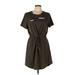 Tommy Hilfiger Casual Dress - Mini Crew Neck Short sleeves: Brown Solid Dresses - Women's Size Large