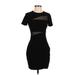 Express Casual Dress - Mini Crew Neck Short sleeves: Black Solid Dresses - Women's Size 0