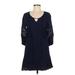 Entro Casual Dress - Mini Keyhole 3/4 sleeves: Blue Print Dresses - Women's Size Medium