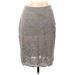 DKNY Formal Midi Skirt Calf Length: Gray Print Bottoms - Women's Size 10