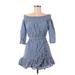 Tularosa Casual Dress - A-Line Boatneck 3/4 sleeves: Blue Print Dresses - Women's Size Medium