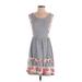 Maison Jules Casual Dress - Mini Scoop Neck Sleeveless: Gray Floral Dresses - Women's Size Small