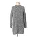 Forever 21 Casual Dress - Sweater Dress Crew Neck Long sleeves: Gray Marled Dresses - Women's Size Small