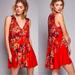 Free People Dresses | Free People Low V-Neck Red Floral Dress Sz S/P Closing Back Button Sleeveless | Color: Orange/Red | Size: Sp