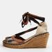 Burberry Shoes | Burberry Brown House Check Canvas And Leather Strappy Espadrille Wedge Sandals | Color: Brown | Size: 39