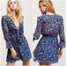 Free People Dresses | Free People Ruffle Me Up Mini Dress Blue Floral, Size Xs | Color: Blue/Brown | Size: Xs