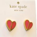 Kate Spade Jewelry | Kate Spade Heart Earrings Pink Enamel Divided Gold Tone Fashion Jewelry Jj3333 | Color: Gold/Pink | Size: Os