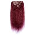 Hair Extensions 12-24Inch Kinky Straight Clip in Real Human Hair Extensions, Wine Red Full Head 7pcs 16clips Straight Human Hair Clip In Extensions for Women Burgundy Red Hairpiece (Size : 16inch, C