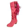 Slouchy Knee Chunky BootsPointy Toe Boots Women's Zipper Side Heel High Mid women's boots Knee High Boots for Women Flat (Red, 4.5)