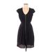 H&M Casual Dress - Mini V-Neck Short sleeves: Black Print Dresses - Women's Size 6