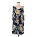 Connected Apparel Casual Dress - Shift: Blue Floral Dresses - Women's Size 6