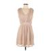 Lily Rose Casual Dress - A-Line V Neck Sleeveless: Tan Polka Dots Dresses - Women's Size Medium