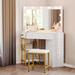 Mercer41 Dilraaj Makeup Vanity w/ Adjustable LED Light Mirror & Chair Wood in Yellow | Wayfair FA5B52E9B6DF412EA1912455253795E5