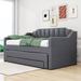 Latitude Run® Quiteria Twin 3 Drawers Daybed w/ Twin Size Trundle Upholstered/Linen in Gray | 37 H x 39 W x 79 D in | Wayfair