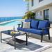 Latitude Run® Hawally Outdoor Wicker Patio Sofa w/ Cushions w/ Ottoman in Blue | 31.89 H x 72.44 W x 31.49 D in | Wayfair