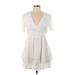 showpo Casual Dress - Mini Plunge Short sleeves: White Print Dresses - Women's Size 8