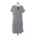 C. Wonder Casual Dress - Mini Tie Neck Short sleeves: Blue Print Dresses - Women's Size Large