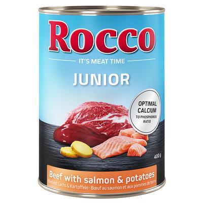 Lot Rocco Junior 24 x 400 g pour chien - bœuf, saumon, pommes de terre