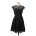 BB Dakota Casual Dress - Mini Crew Neck Short sleeves: Black Print Dresses - Women's Size 6