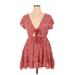 Shein Casual Dress - Mini Plunge Short sleeves: Red Floral Dresses - Women's Size X-Large