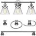 51234 5-Piece All-in-One Bathroom Accessory Set with Vanity Chrome 3-Light Vanity Light Clear Glass Shades Towel Bar Towel Ring Robe Hook Toilet Paper Holder Makeup Lighting