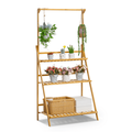 Magshion Bamboo 3 Tiers Stable Plant Stand Adjustable Hanging Rod Flower Rack Natural for Garden